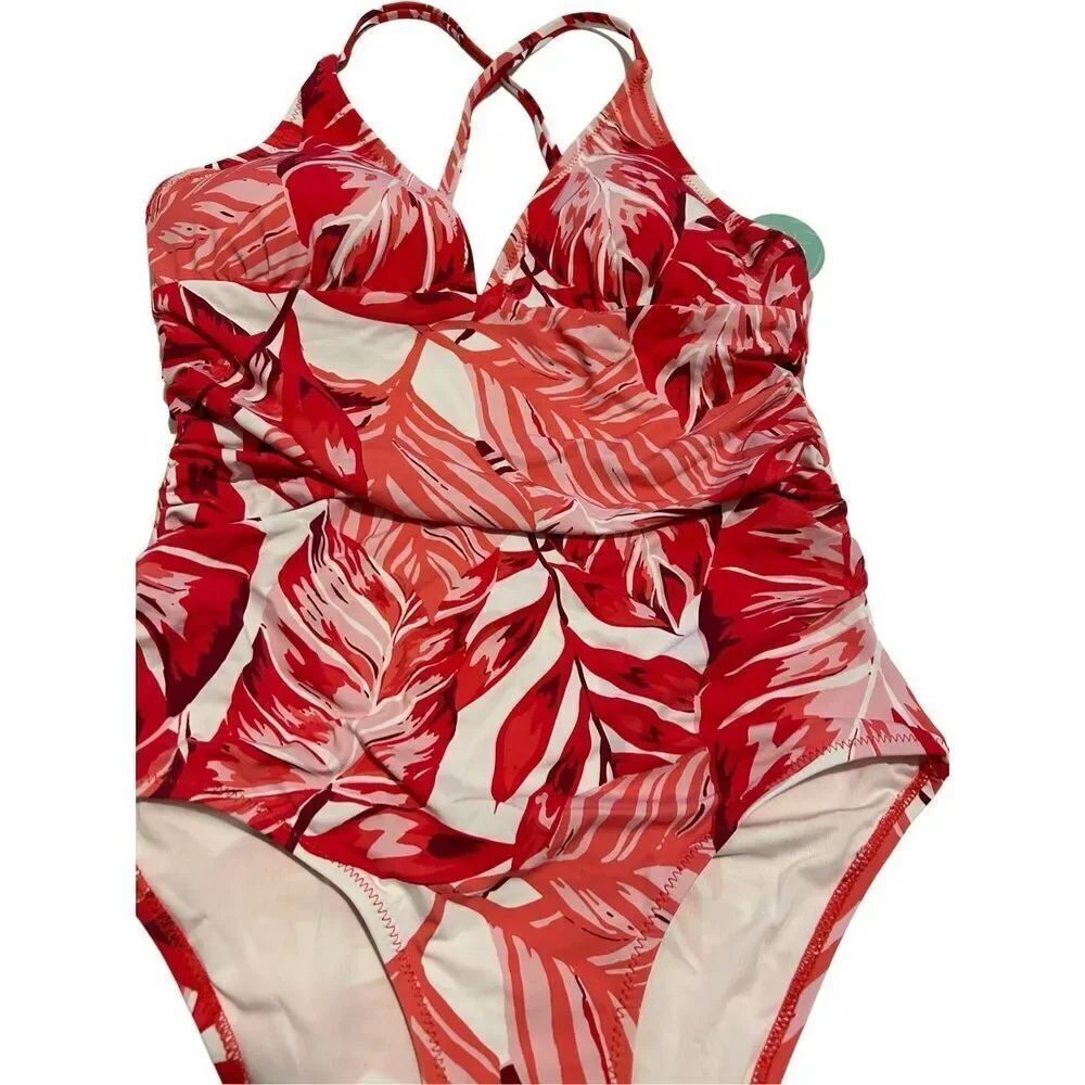 Beautikini Women’s Size L One Piece Swimsuit Adjustable Crossback Straps Red Lea